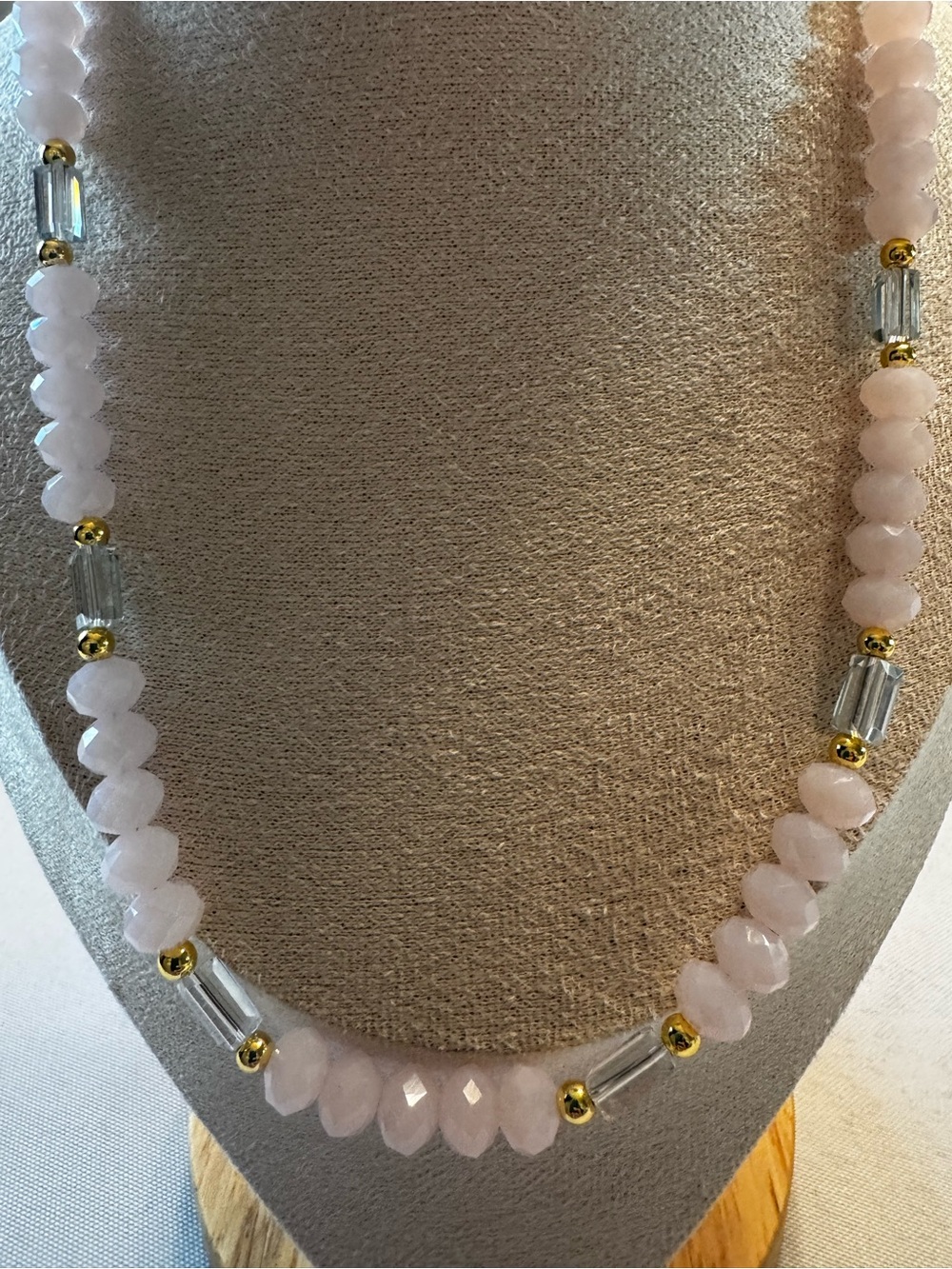 Rose Glass Faceted Bead Necklace - Pink and Gold